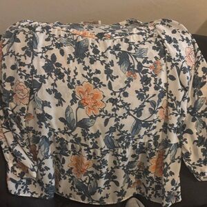 LOFT Floral Print Blouse - Blue and Orange